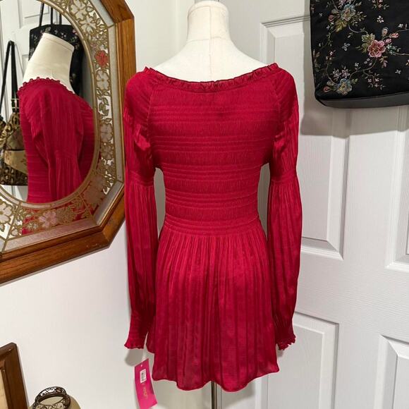 NWT Y2K Sunny Leigh Red Long Balloon Sleeve Pleated Romantic Fairy Tunic Top M - Picture 5 of 8